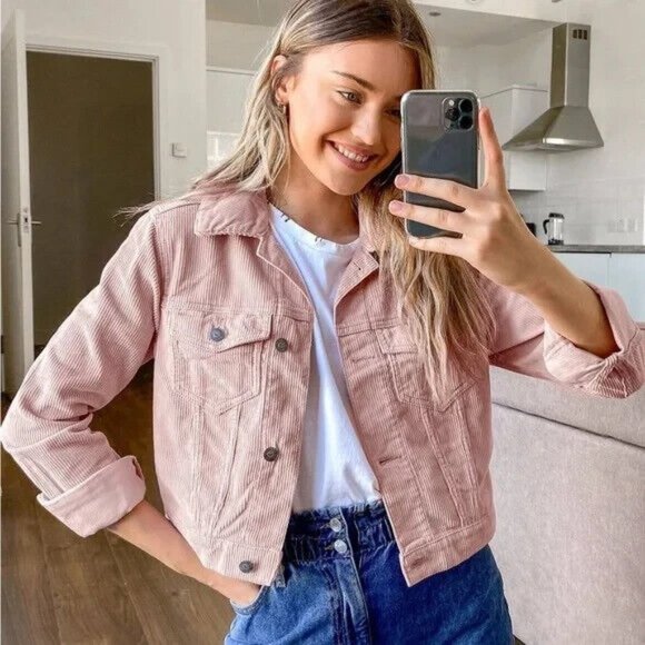 Hollister Jackets & Blazers - Hollister Jacket Corduroy Pink Ribbed Button Front Cropped